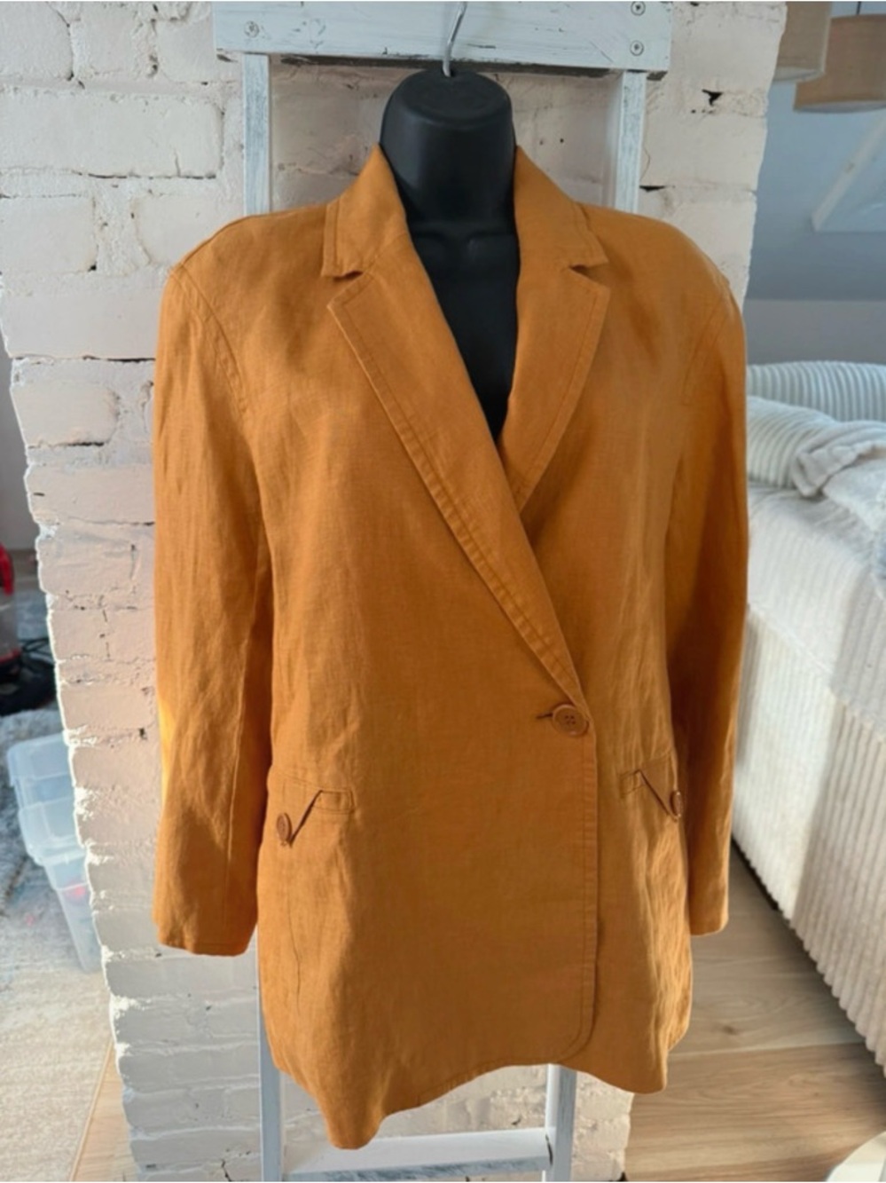 Madewell Women's Mustard Orange Single-Button Linen Blazer